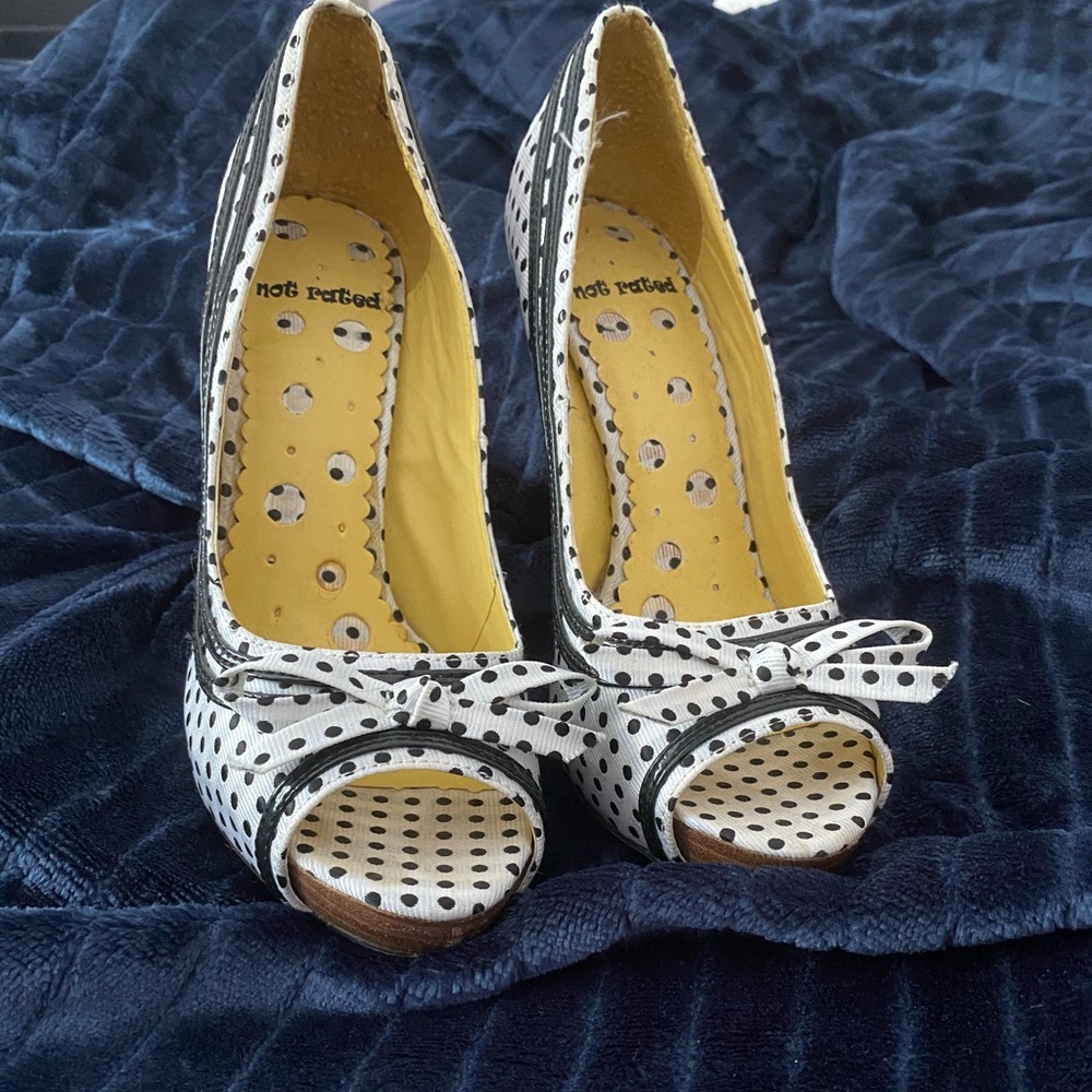 White and Black Polka Dot Heels